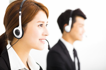 young business people working with headset in office