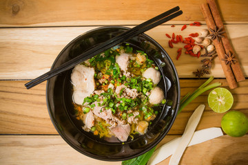 Asian style pork noodles in soup