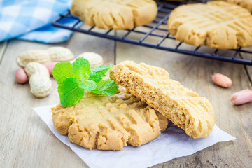 Freshly baked homemade peanut butter cookies on a cooling rack
