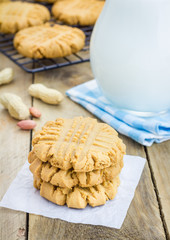 Freshly baked homemade peanut butter cookies on a cooling rack