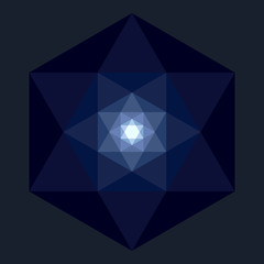 Hexagon shaped diamond. Flat vector design, dark blue variant.