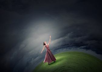Woman reaching hand