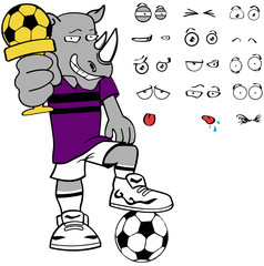 rhino soccer cartoon expression set in vector format