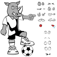 rhino soccer cartoon expression set in vector format