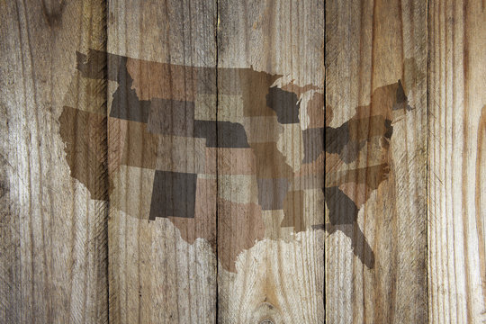 United States Map On Wooden Background