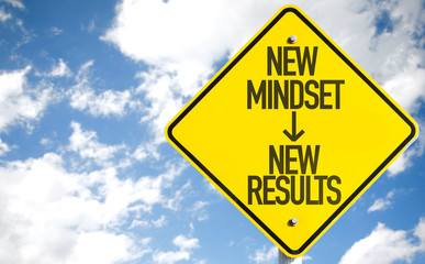New Mindset - New Results sign with sky background