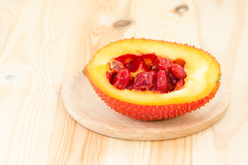 Slice baby Jackfruit on wood plate