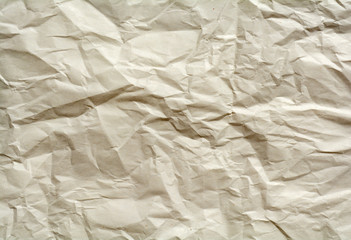 Crumpled paper texture, white, yellow, brown, gray paper sheet background.