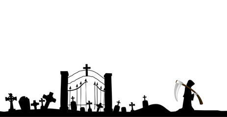 halloween cemetery with the death with scythe