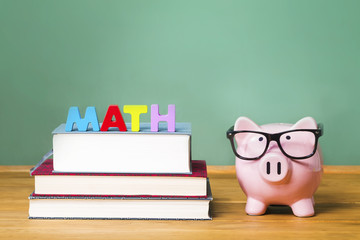 Math theme with pink piggy bank with chalkboard