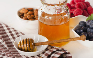 Honey, almond and fresh berries.