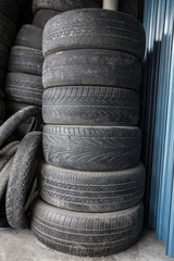 Pile of used tires and wheels
