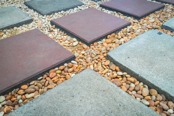 Floor decoration by cement brick and stone