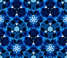 Blue kaleidoscope background. Seamless pattern composed of color abstract elements located on white background.