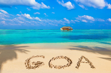 Word Goa on beach - obrazy, fototapety, plakaty