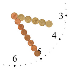 Clock made of money coins
