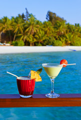 Fruit cocktail on Maldives beach