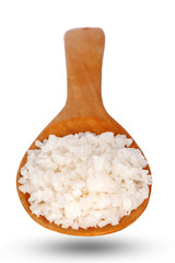 Fototapeta na wymiar Salt on wooden spoon isolated on white background