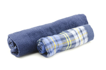 blue towel and handkerchief isolated white background