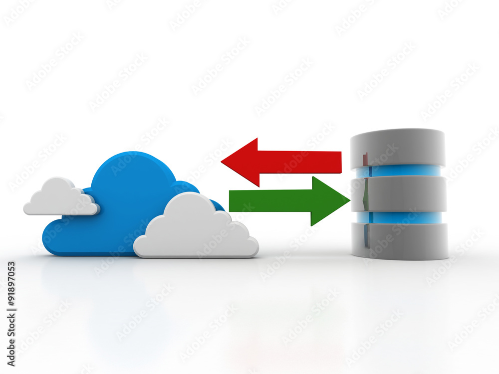 Poster 3d rendering database storage data base with cloud folder storage