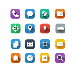Modern flat icons collection with long shadow