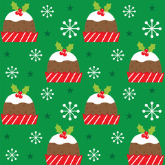 christmas cake pattern with green background suitable for christmas background, gift wrap pattern  and etc