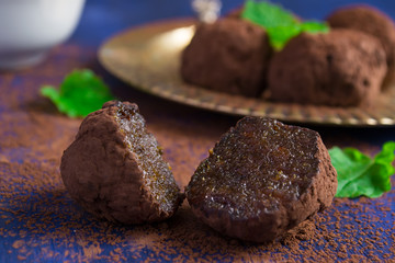 Turkish sweets cezerye cocoa, selective focus
