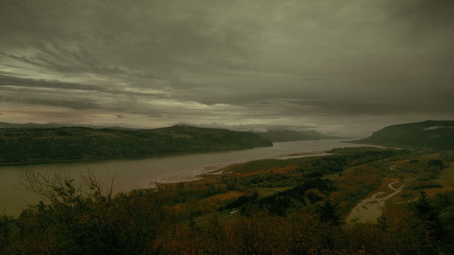 Time Lapse 2044: Time lapse storm clouds billow over the Columbia River Gorge, Oregon, USA.
