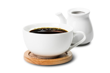 Black coffee in white cup