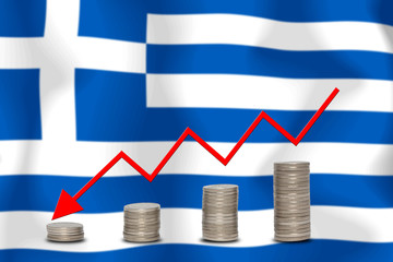 The economic going down of the GREECE, with a head shot arrows d