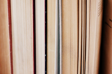 A stack of old books close up