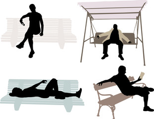 People sitting on the bench vector 