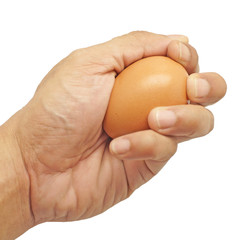 egg in male hand isolated on white