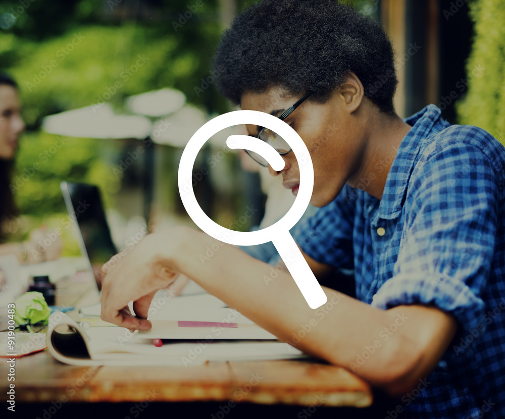 Poster analysis magnifying glass searching browse concept