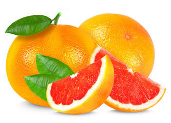 grapefruit and slices isolated on a white background
