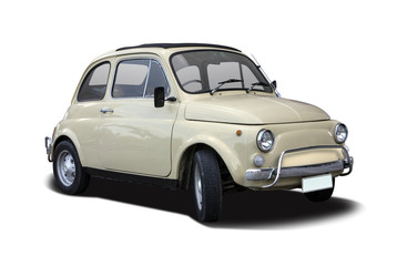 Classic Italian supermini car isolated on white - obrazy, fototapety, plakaty
