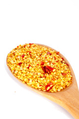 Hot dry red chili put on wooden table.