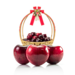 Natural heart shape from cherry fruit