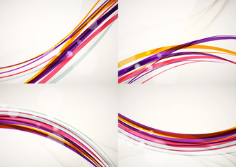 Set of abstract backgrounds. Curve wave lines with light and