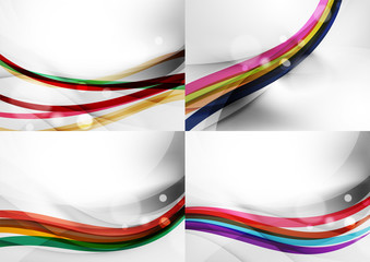 Set of abstract backgrounds. Curve wave lines with light and