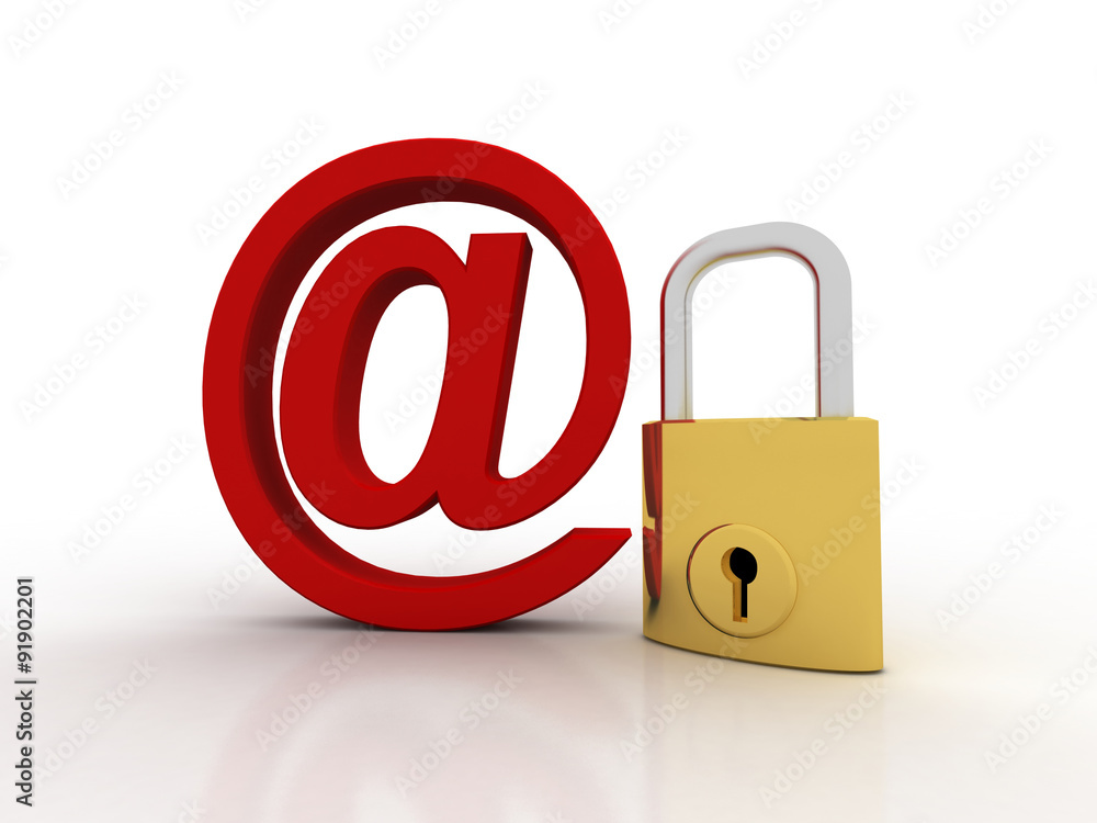 Poster 3d rendering e-mail symbol with lock. internet security concept