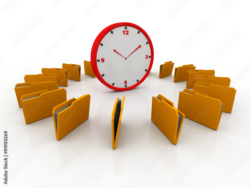 Poster 3d rendering cloud folder network with stopwatch