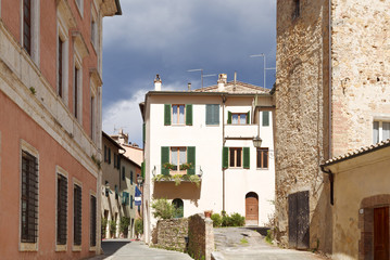 Fototapeta na wymiar View of a street in the small town of Montepulciano in Tuscany, Italy