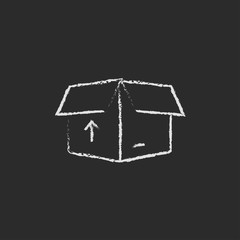 Open box with arrow icon drawn in chalk.