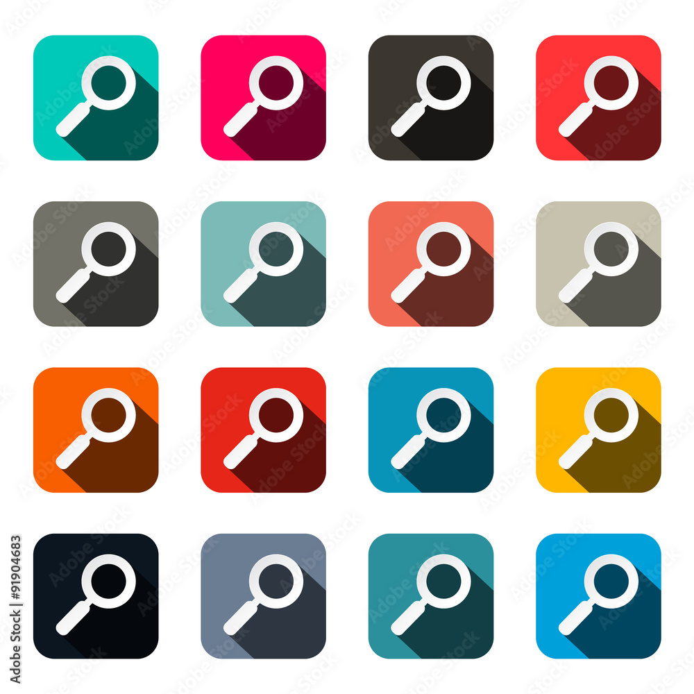 Poster magnifying glasses - search vector flat design vector icons set