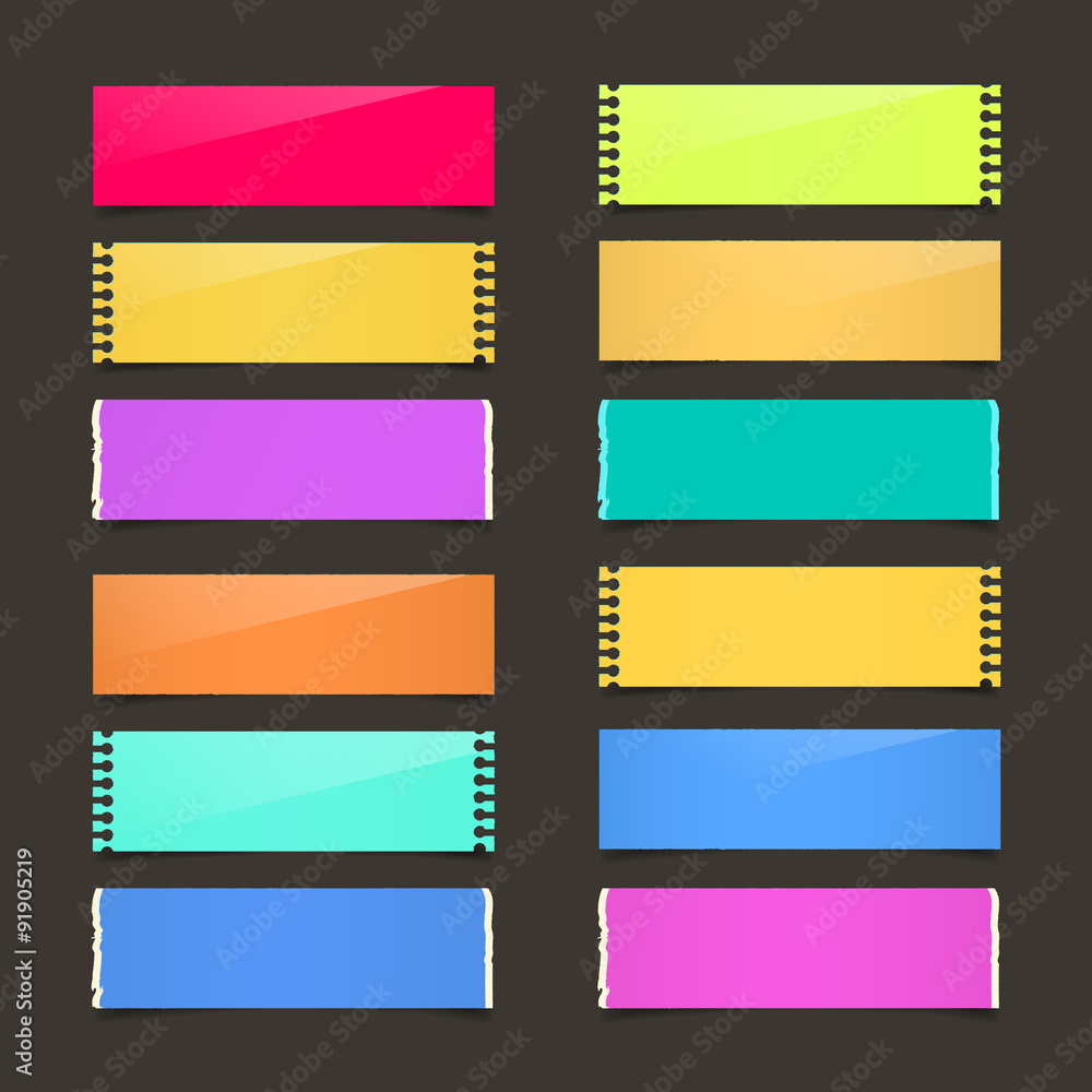 Poster torn paper set - vector colorful papers on dark background