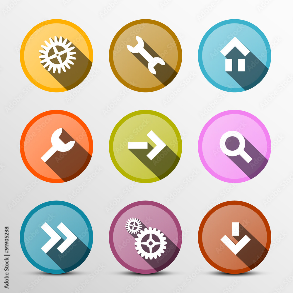 Poster colorful vector web icons set in circles