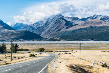 State Highway 80 to Aoraki Mount Cook National Park, South Island New Zealand
