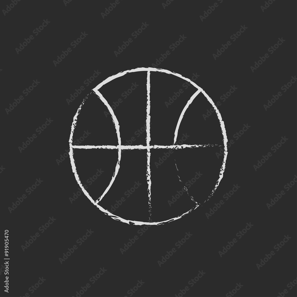 Sticker basketball ball icon drawn in chalk.