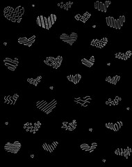Abstract heart hand drawn white line art on black background